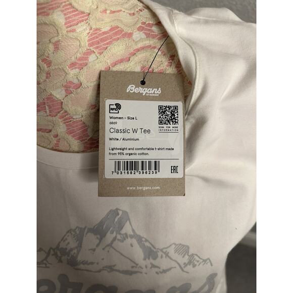NWT Bergans of Norway Organic Cotton Women's Sz L White/Aluminum Classic W Tee - Picture 5 of 8